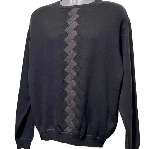 Lenor Romano Italian Wool Fine Knit Basketweave Mens Black Sweater size medium - Picture 2 of 11
